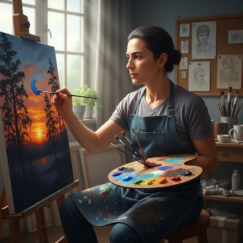 Artist painting on canvas